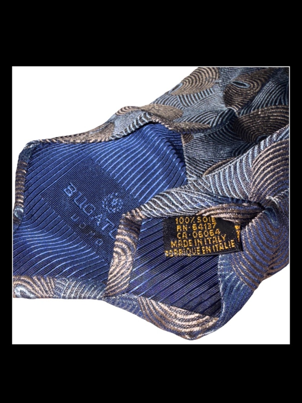 Bugatchi Blue and Silver Swirl 100% Silk Made in Italy Italian Tie